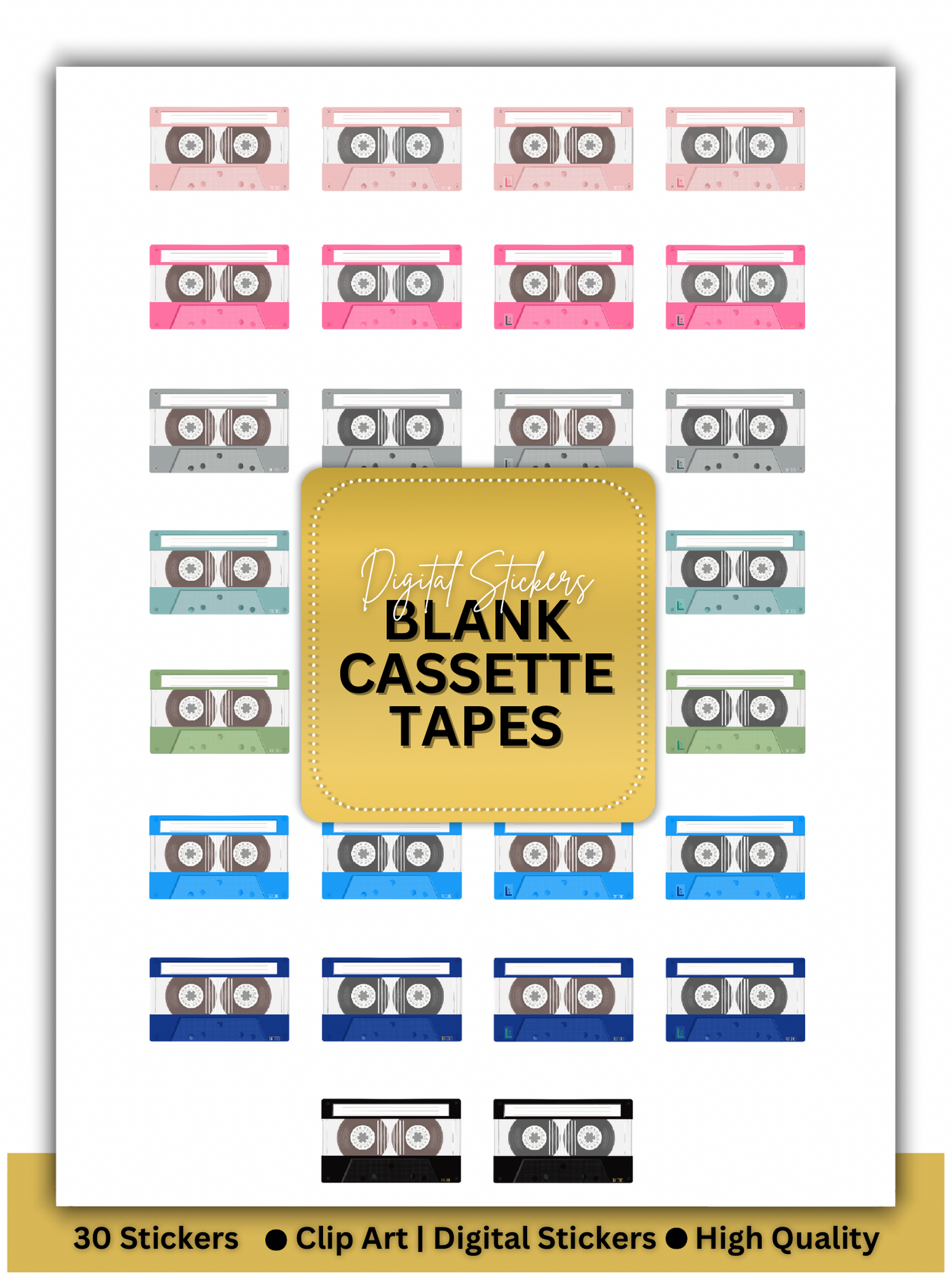 BLANK CASSETTE TAPE DIGITAL STICKERS | NO BORDER