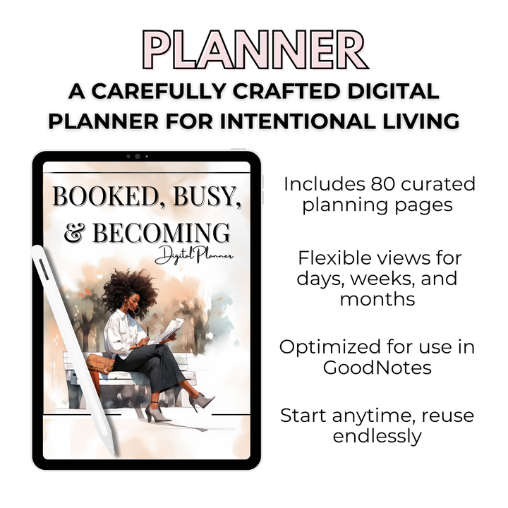 BOOKED, BUSY, AND BECOMING | DIGITAL PLANNER | BROWN