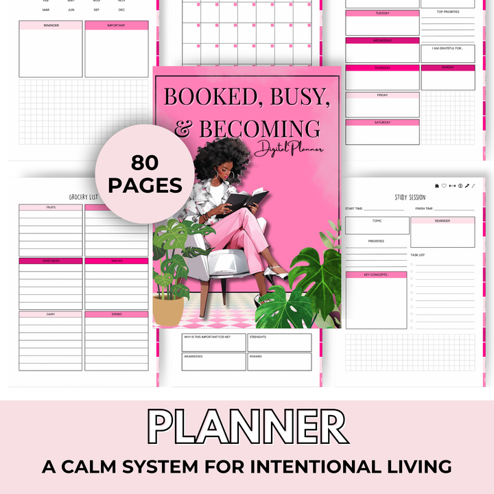 BOOKED, BUSY, AND BECOMING | DIGITAL PLANNER | PINK