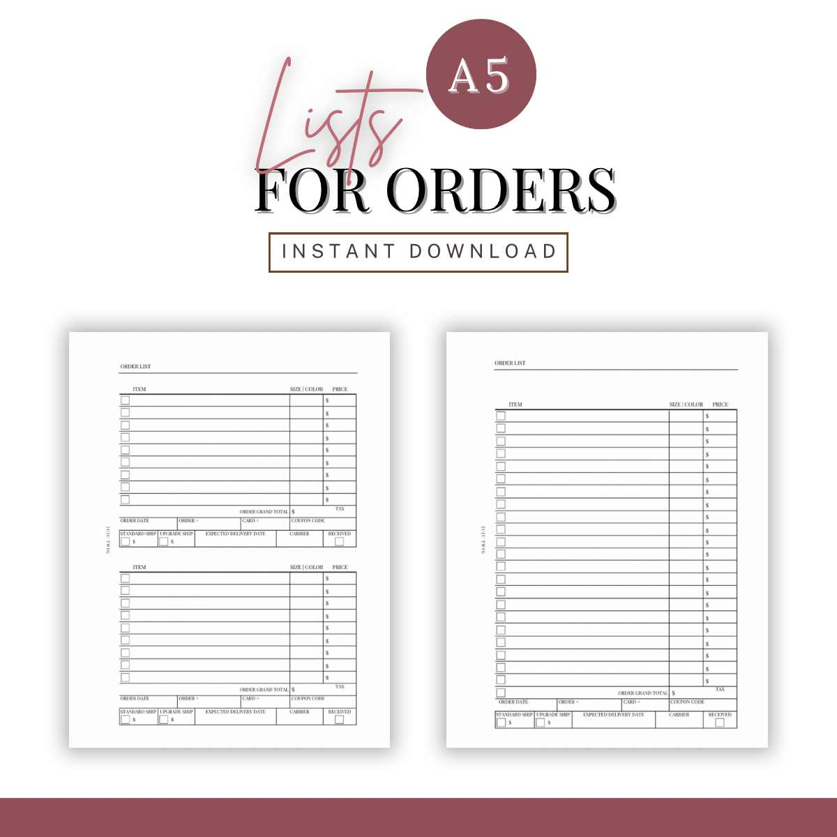 A5 | ORDER LIST