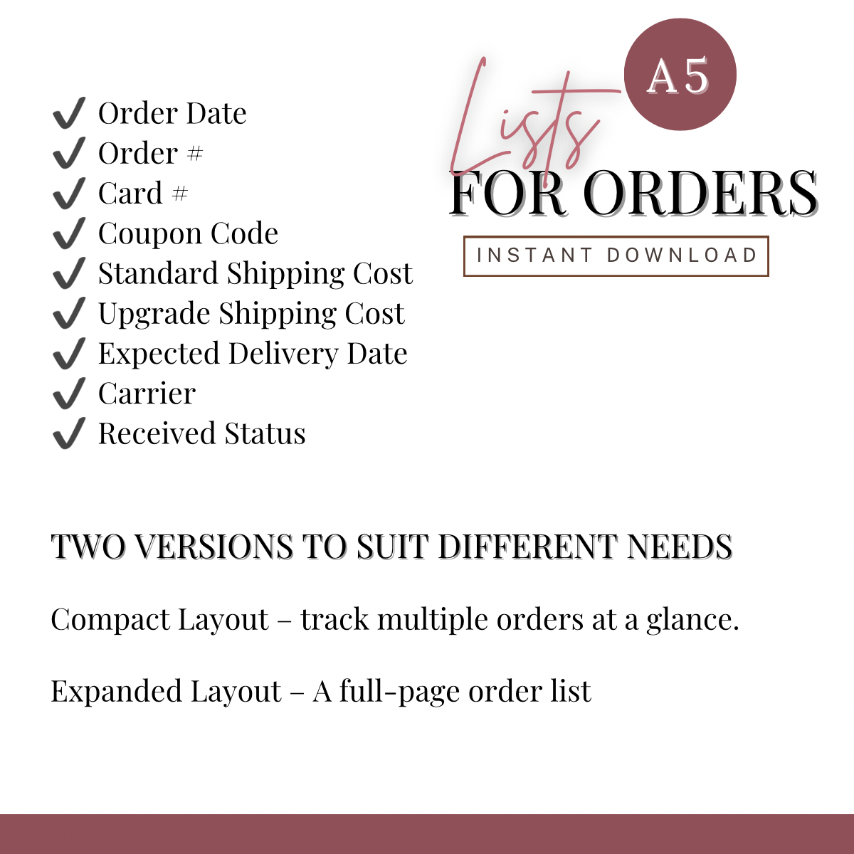 A5 | ORDER LIST
